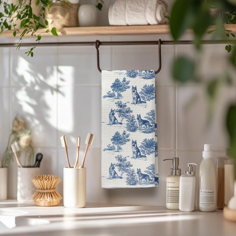 EKGJW German Shepherd Kitchen & Hand Towel for Dog Lovers, Chinoiserie German Shepherd Dish & Tea Towels, Farmhouse Dog Mom Gifts for Women, 16x24 Inch - Image 5